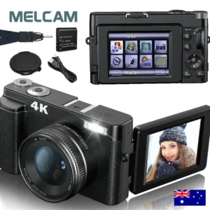 4K 48MP Digital Vlogging Camera Autofocus Anti-Shake 3'' 180° Flip Screen Flash