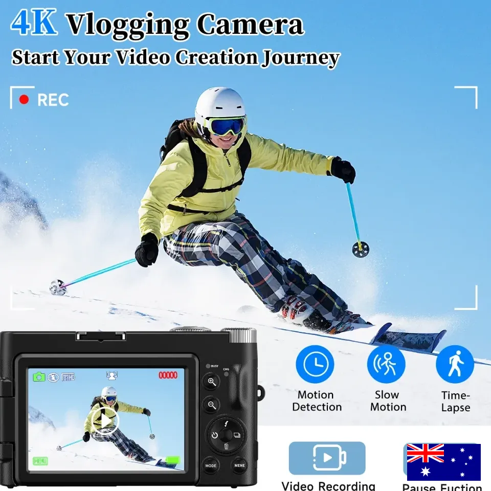 4K 48MP Digital Vlogging Camera Autofocus Anti-Shake 3'' 180° Flip Screen Flash - Image 2